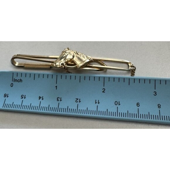 Stratton Horse Head Tie Clip w/ Chain Goldtone 2.5 Inch Made in England - Picture 7 of 7